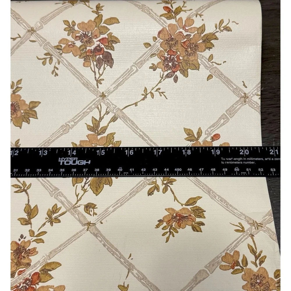 Vintage Floral Lattice Wallpaper Roll Cream Brown Cottagecore‎ 1970s Decor